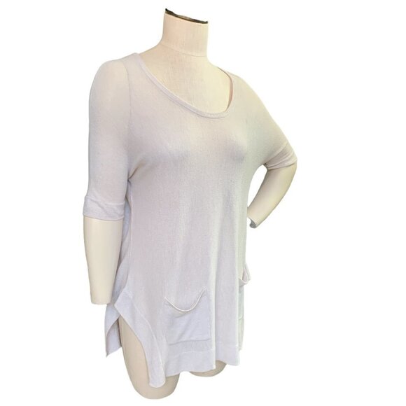 Philosophy Lightweight Knit Tunic Top Asymmetric Hem Pockets Sz S Beige #12B - Picture 2 of 5